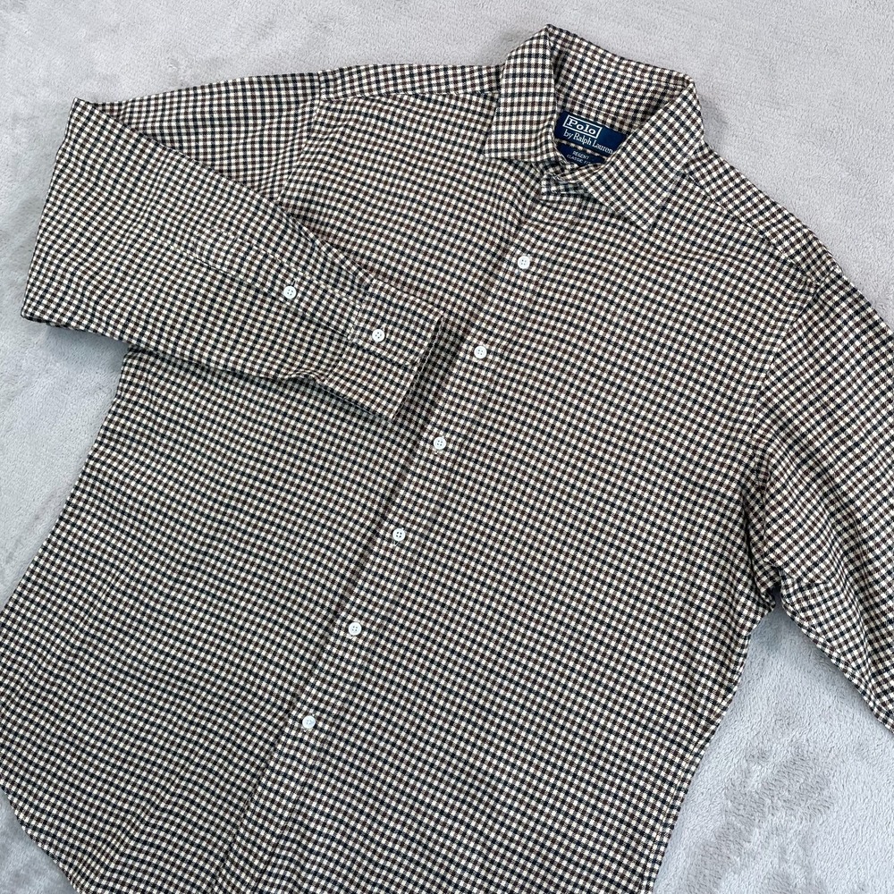 Vintage Polo Ralph Lauren Regent Classic Fit Shirt Men Large Brown Check NWOT